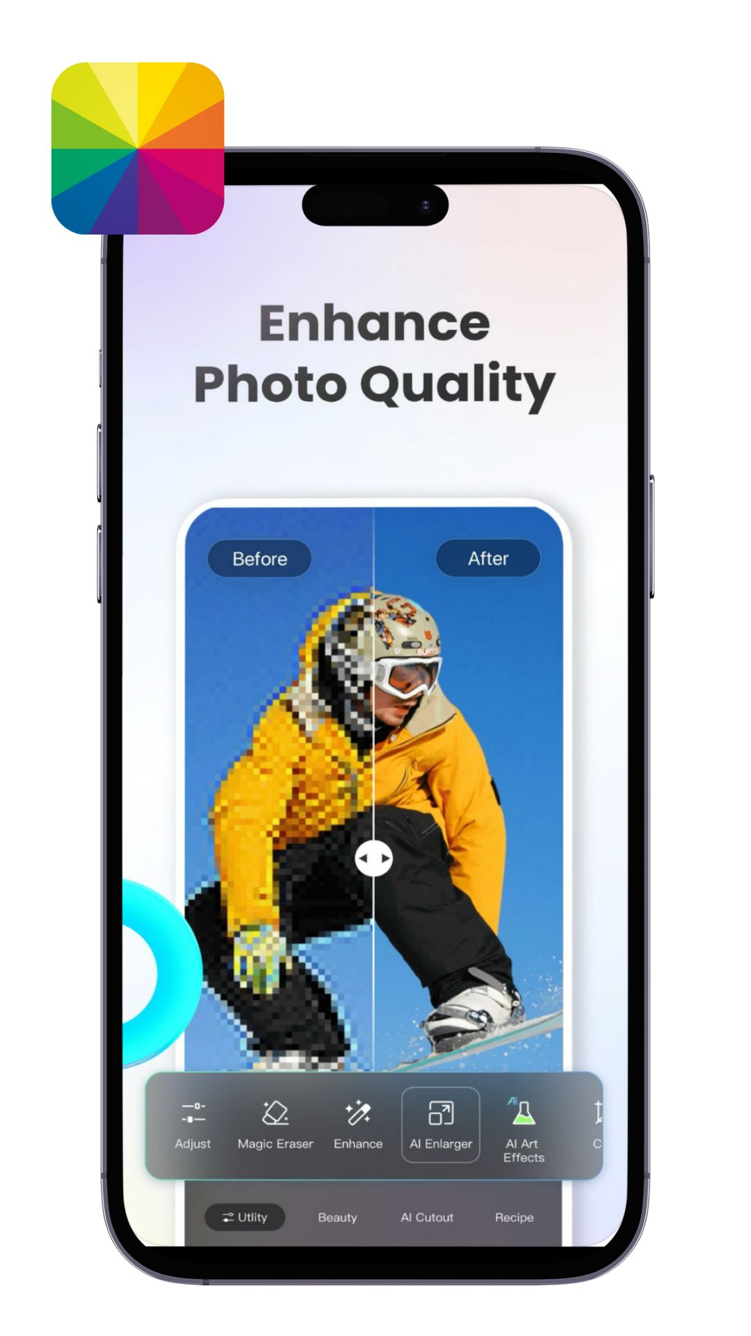 upscale image UI of Fotor